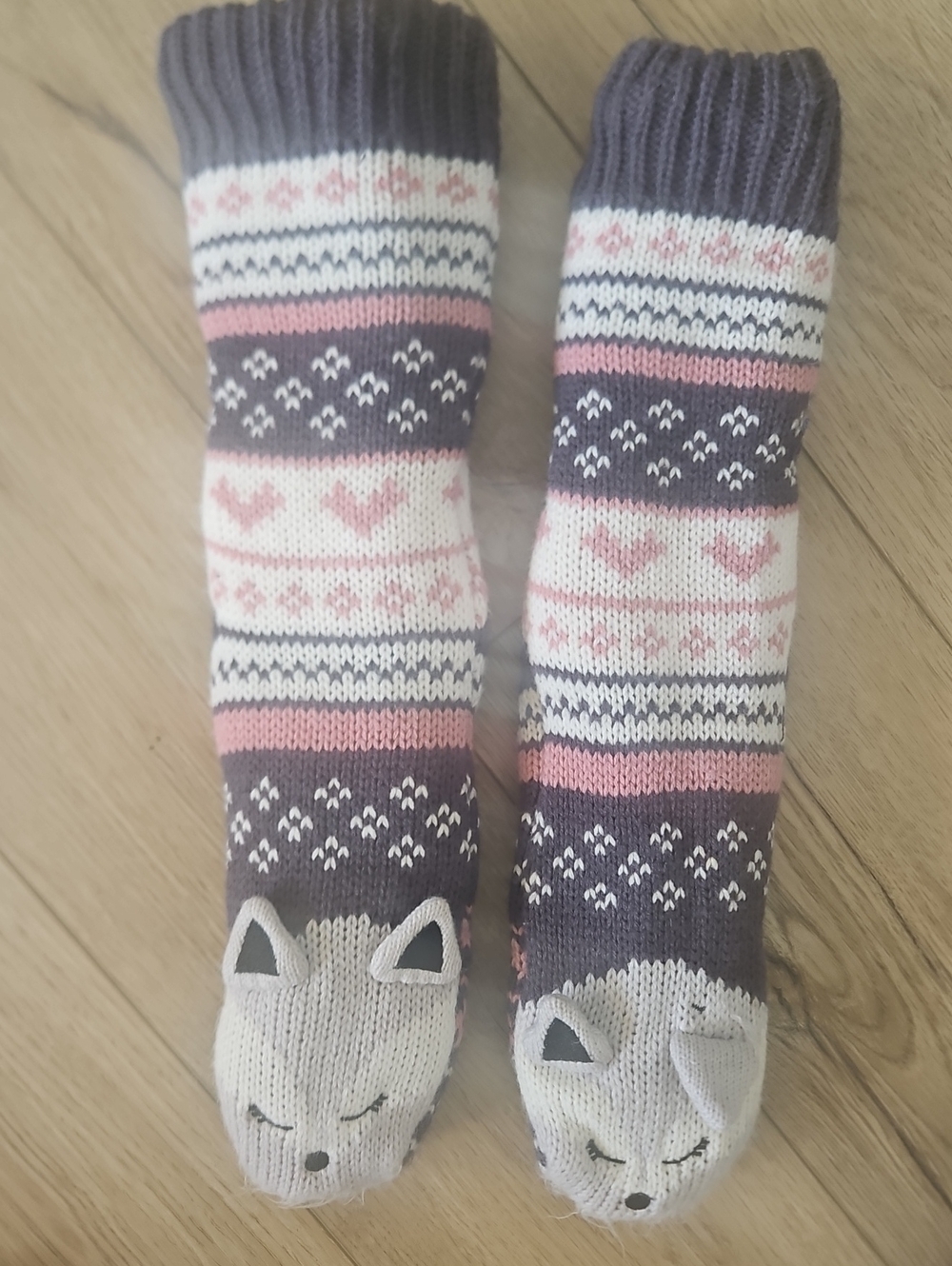 Cozy Fox Toe Sweater Knit Long Knee-High Socks in Gray, Pink, Cream